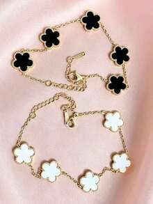 3/2/1pc Stainless Steel Lucky Four-Leaf Clover Bracelet | Exquisite Chain Design | Exclusive Gift For Her - Gold - View 9