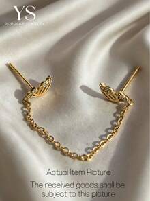 1pc Fashionable Chain Earrings, Designed For Women, Unique Shape With Sparkling Zirconia, Sweet Multi-Hole Chain Tassel Earrings, Suitable For Students And Girls, Elegant And Personalized, Ideal Christmas Gift Or Daily Accessory For Young Women - Gold - View 2