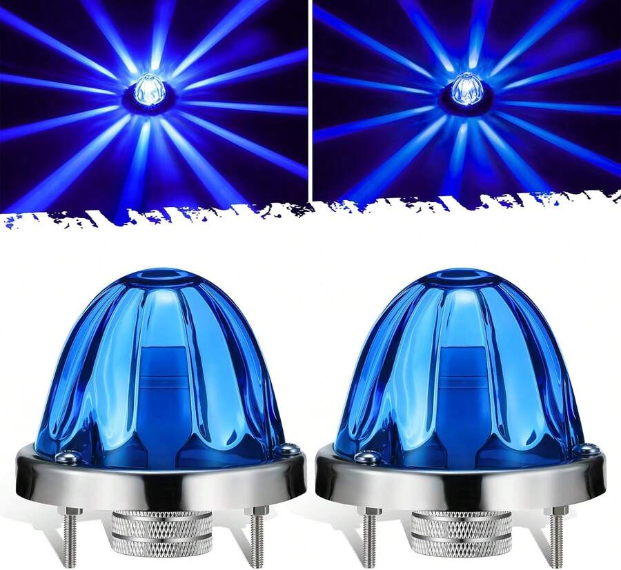 2pcs Blue Glass Watermelon Marker Lights With Stainless Steel Bezel For Trucks And Off Road Vehicles - A - View 1