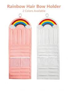 1pc Rainbow Cloud Hanging Hair Accessory Organizer, Suitable For Bedroom And Children's Room Decoration, Multi-Layer Independent Pockets For Neat Storage Of Scattered Hair Clips - Multicolor - View 1