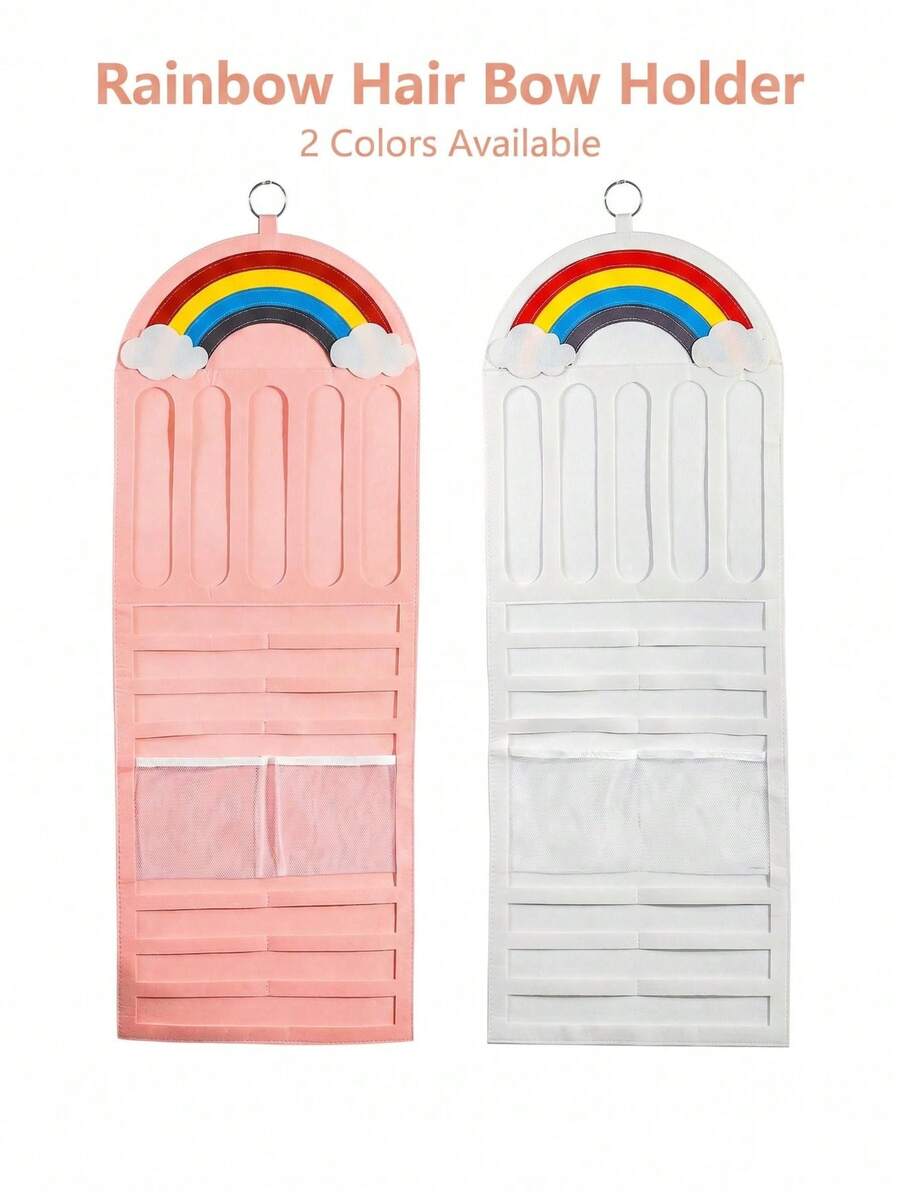 1pc Rainbow Cloud Hanging Hair Accessory Organizer, Suitable For Bedroom And Children's Room Decoration, Multi-Layer Independent Pockets For Neat Storage Of Scattered Hair Clips - Multicolor - View 1