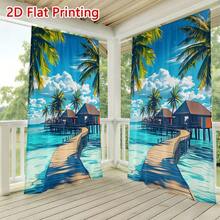 1PC/2pcs Outdoor Window Shade Including Hooks; Featuring Tropical Island Print; Machine Washable; Ideal For Gazebos, Patios And Gardens - Printing - View 5