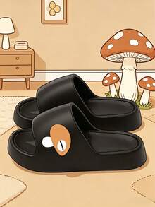 Summer Fashion Versatile Mushroom Home Slippers, Quiet Sole, Wear-Resistant, Lightweight, Comfortable For Long Wear, Easy To Clean, Essential For Home, Apartment, Hotel, Bathroom, Office, New Home Moving - Black - View 1
