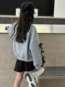 Girls' Sweatshirt Top Autumn/Winter Style, Children's Clothing, Bowknot Design, New Thickened Fashionable Top - Grey - View 2