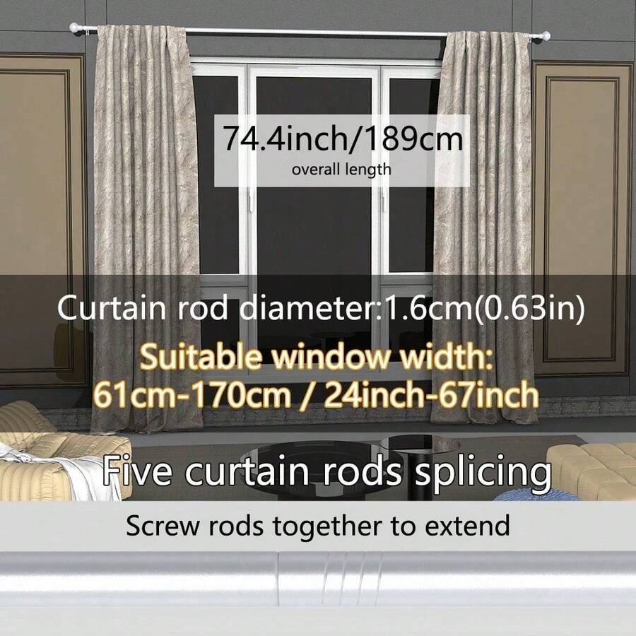 Decorative Rod Head - Silver 74.4 Inches/189 cm - View 1
