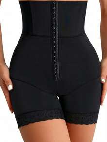 1pc High Waist Elastic Shaping Shorts, 3-Boning Reinforced, Butt Lift & Tummy Control, Panty Style Design Sports Black Fall - Black - View 2