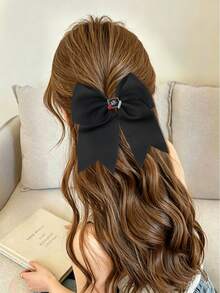 1pc Black Large Bow Hair Tie, Back To School ABC Pencil Apple Decor Ponytail Hair Tie, Teen Girl Hair Accessory, Home Decor Hair Accessory Gift - Black - View 6
