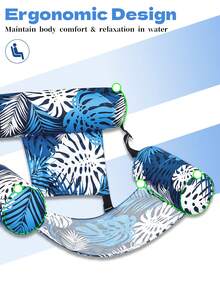 Tropical Leaf Print Inflatable Pool Hammock Chair, Mesh Floating Water Lounge With Headrest, Comfortable Adult Pool Float, Suitable For Summer Beach And Lake - A - View 2