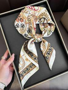 1pc 65*65cm Coffee Brown Ornate Full Floral Paisley Print Satin Imitation Silk Scarf Thin Multi-Use Scarf For Neck/Shawl/Waist All Seasons Daily Party - Multicolor - View 6