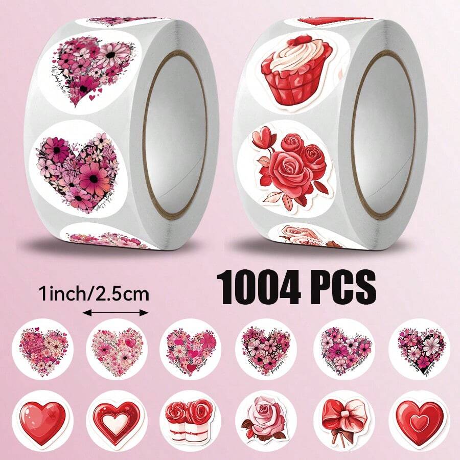 JOERBABU the little kangaroo Bobbie 1004pcs/2roll, Red Rose Pattern, Heart Rose Pattern Decorative Stickers. 20 Designs, Christmas Gift Packaging Labels, Scrapbook Stickers, Planner Gift Wrapping, Paper Craft Decoration, Party Gift, Gift Box Decoration And Reward Stickers - Multicolor - View 1