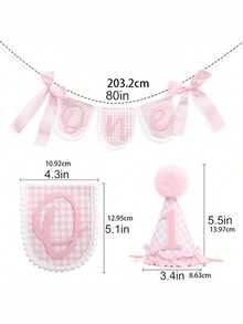 2/1 pieza Conjunto de camino de mesa de tela no tejida con lazo a cuadros rosa estilo INS y sombrero de 1er cumpleaños con lazo a cuadros rosa - Decoración de silla para 1er cumpleaños, accesorio para fotos, adecuado para fiesta de cumpleaños infantil, baby shower, decoración de fiesta, lazo rosa, sombrero de niña de 1er cumpleaños, decoración de fiesta de feliz cumpleaños, accesorio para fotos, decoración de baby shower - Rosa - Ver 6