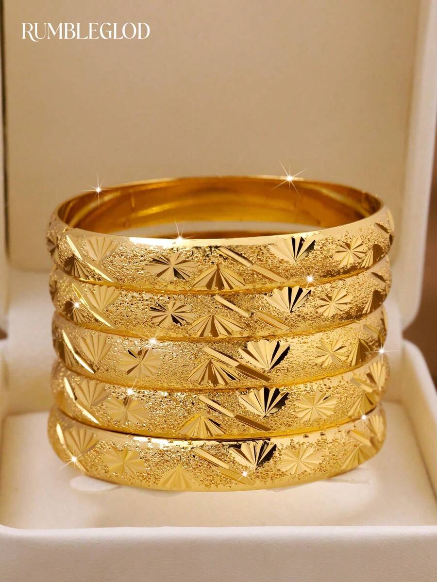 1/3/6件装金色手工枫叶手链,24K镀金,宽10毫米,适合女性佩戴,无包装盒 - 金色 - 查看 1