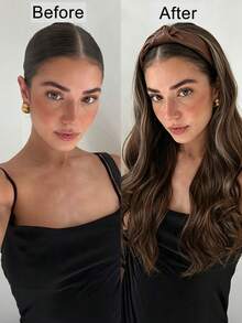 24 Inch Leather Twisted Headband Wig With Large Wavy Hair Extensions, Detachable Half-Head Cover For Women, Available In Multiple Colors Including Black/Brown/Brown/Gold/Brown With White Highlights, Suitable For Everyday Wear By Women. - Multicolor - View 6
