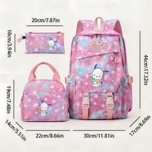 Miniso 粉藍漸層星星 Pochacco 印花後背包三件組，含手提包與鉛筆袋，適合上學、旅行、露營、日常通勤 - 粉色 - 查看 5