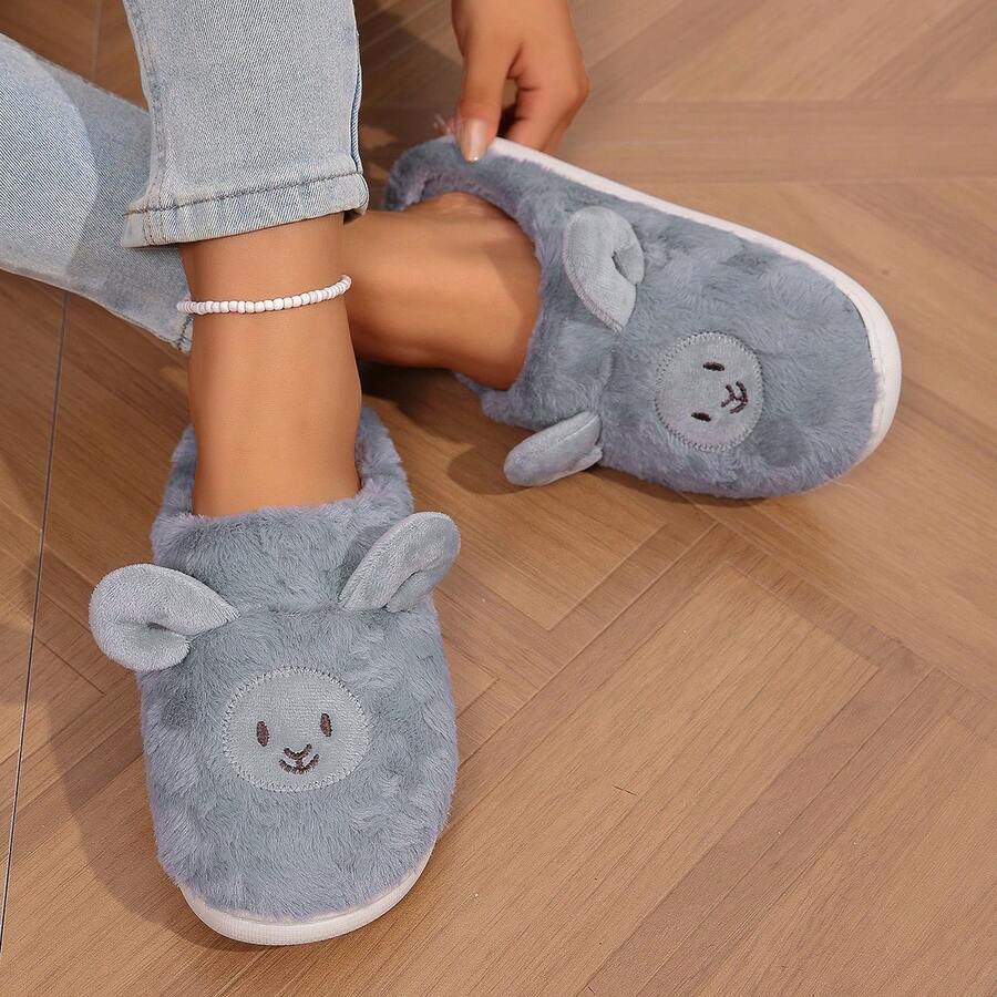 Healing Style 3D Sheep Plush Slippers, Soft And Warm, Great Gift For Girls' Birthdays And Holidays - Light Grey - View 1