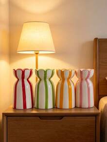 1pc Classic Hand-Painted Striped Ceramic Vase, Modern Minimalist Ins Style Creative Hand-Painted Flower Arrangement Decor, Multi-Functional Decorative Ornament For Living Room, Entryway, Office, Atmosphere Photography Prop - Multicolor - View 4