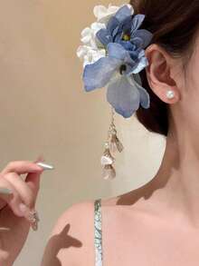 1pc Women's New Sweet Tassel Flower Hair Clip, Side Hair Clip, Half-Up Hairstyle Hair Accessory - Multicolor - View 13