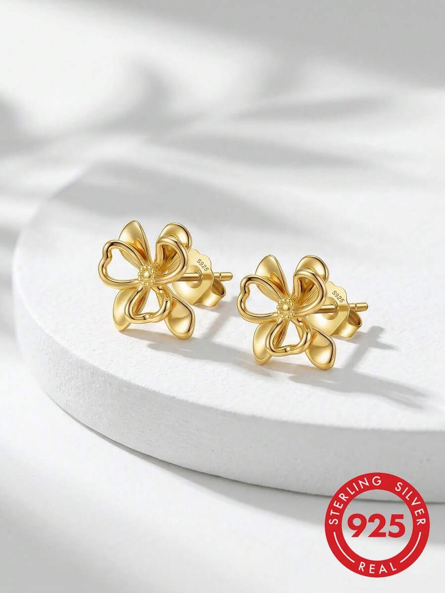 ORSA JEWELS 1 Paar 925er Sterlingsilber 14K vergoldete Blumen Ohrstecker, romantischer Stil Unisex Ohrschmuck, geeignet für Hochzeitsparty Bankett Geschenk, Weihnachts- und Geburtstagsgeschenk