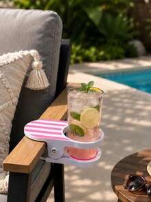 1pc Universal Clip-On Drink Holder, Can Be Clipped To Table Edge, Suitable For Tables And Chairs, Adjustable Clamp With Non-Slip Silicone, Suitable For Beach, Camping And Office - Multicolor - View 4