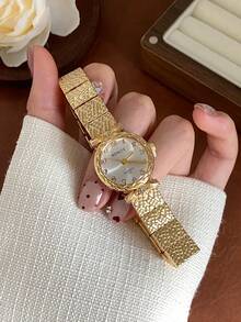 1件金色橢圓形女款石英手錶，優雅時尚，適合日常佩戴，生日、畢業禮物，休閒聚會與派對 - 金色 - 查看 3