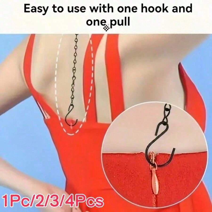 1Pc/2/3/4Pcs No-Drill No-Sew Invisible Zipper Helper, One-Hook One-Pull Easy Back Zipper Tool, Dress Swimsuit Zipper Assistant, Portable Effort-Saving Zipper Pull Accessory