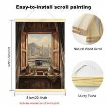 1pc Framed/Unframed Islamic Architecture Window View Rustic Canvas Poster Boho Arabic Muslim Mosque Landscape Wall Art Print Eid Ramadan Decor Religion Scroll Painting For Prayer Room Living Room,Bedroom,Modern Home Decoration - C - View 18
