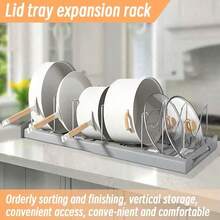 1pc Heavy-Duty Pull-Out Pot Lid Organizer Rack, Under Cabinet Kitchen Organizer With 8 Adjustable Compartments, Space-Saving Kitchen Essentials, Sturdy Home Accessories, Fits Pots Pans Lids, Easy Install For Kitchen Restaurant Home Daily Use - White - View 3