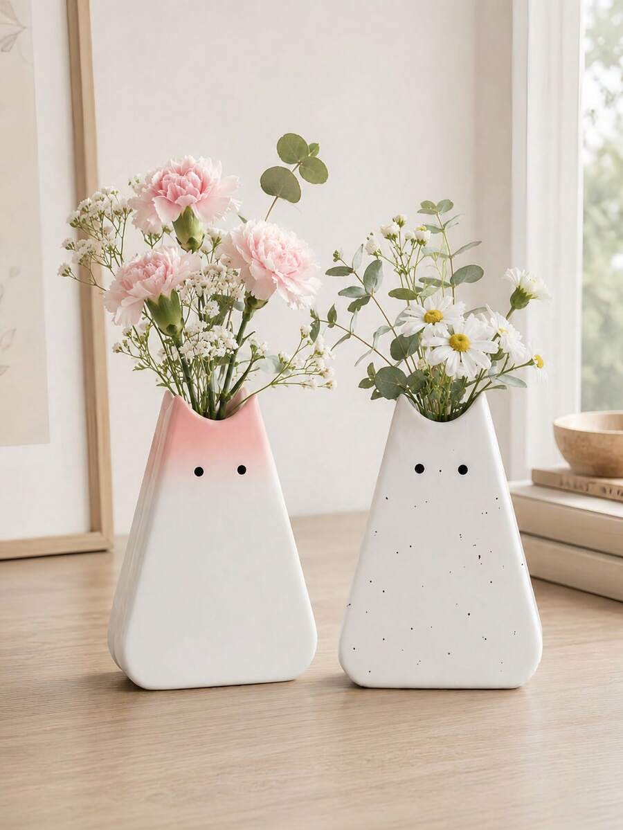 1pc Cute Cat Shaped Vase,Cartoon Animal Bud Vases, Decorative Desktop Flower Vase For Home Office Living Room Decor - Standing Cat - View 1