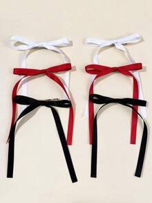 6-Piece Set Women's Mother's Day Music Festival Wedding Decoration Hair Accessories Simple Solid Color Girlish Sweet Cute Bow Hair Clip - Black, White and Red Six-piece Set - View 6