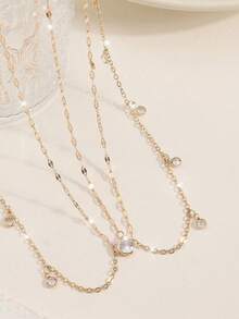 1pc Multi-Layer Rhinestone Pendant, Premium Feel, Minimalist Bridal Dress, Shiny Hair Accessory, Forehead Ornament, Women - Multicolor - View 3