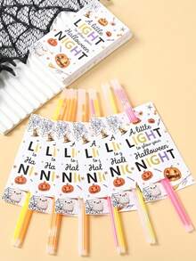 48 piezas Tarjetas de decoración con palos luminosos de Halloween, patrón de fantasma blanco y calabaza, decoración del hogar de Halloween, decoración de fiesta de Halloween, recuerdos de fiesta, suministros para fiesta de Halloween - A - Ver 2