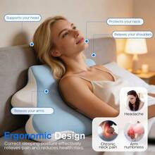4 In 1 Blaue & Weiße Orthopädische Schmetterling Gedächtnis Schaumstoff Hals Kissen, Doppelseitiges Ergonomisches Schlafkissen Für Seiten Rücken Magen Schlafen, Unterstützung Kissen Für Ruhe & Bett Lesen - Blue and White - View 7
