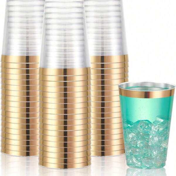 20 piezas de vasos dorados, vasos transparentes de 6.76 oz con borde dorado, vasos de cerveza dorados, vasos para fiestas, vasos premium con borde dorado, perfectos para bodas y fiestas