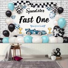 2D Flat, 1pc Background Banner, Racing Elements With " Fast One" Pattern, Party Decoration, Suitable For Indoor And Outdoor Racing Theme Celebrations, Photography Backdrop Selfie Wall Decor - View 3