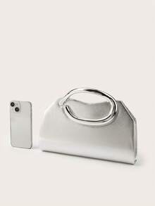 AIBBYDAR Women's Handbag Evening Bag Small Square Bag Makeup Bag Wallet Solid Color Fashion Elegant Shiny Handle Wedding Season Evening Gown Matching Handbag Detachable Shoulder Strap Ball Party Gathering - Silver - View 5