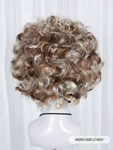 Peruca Afro Encaracolada Sintética com 2 Cores Opcionais para Homens e Escuro Sólido e Marrom com Mechas Loiro Platina, Curta e Fofa Estilo Explosão, para Festa Disco de Feriado, Fantasia Retrô de Cosplay, Carnaval, Uso Diário e Halloween - Multicolorido - Visão 8