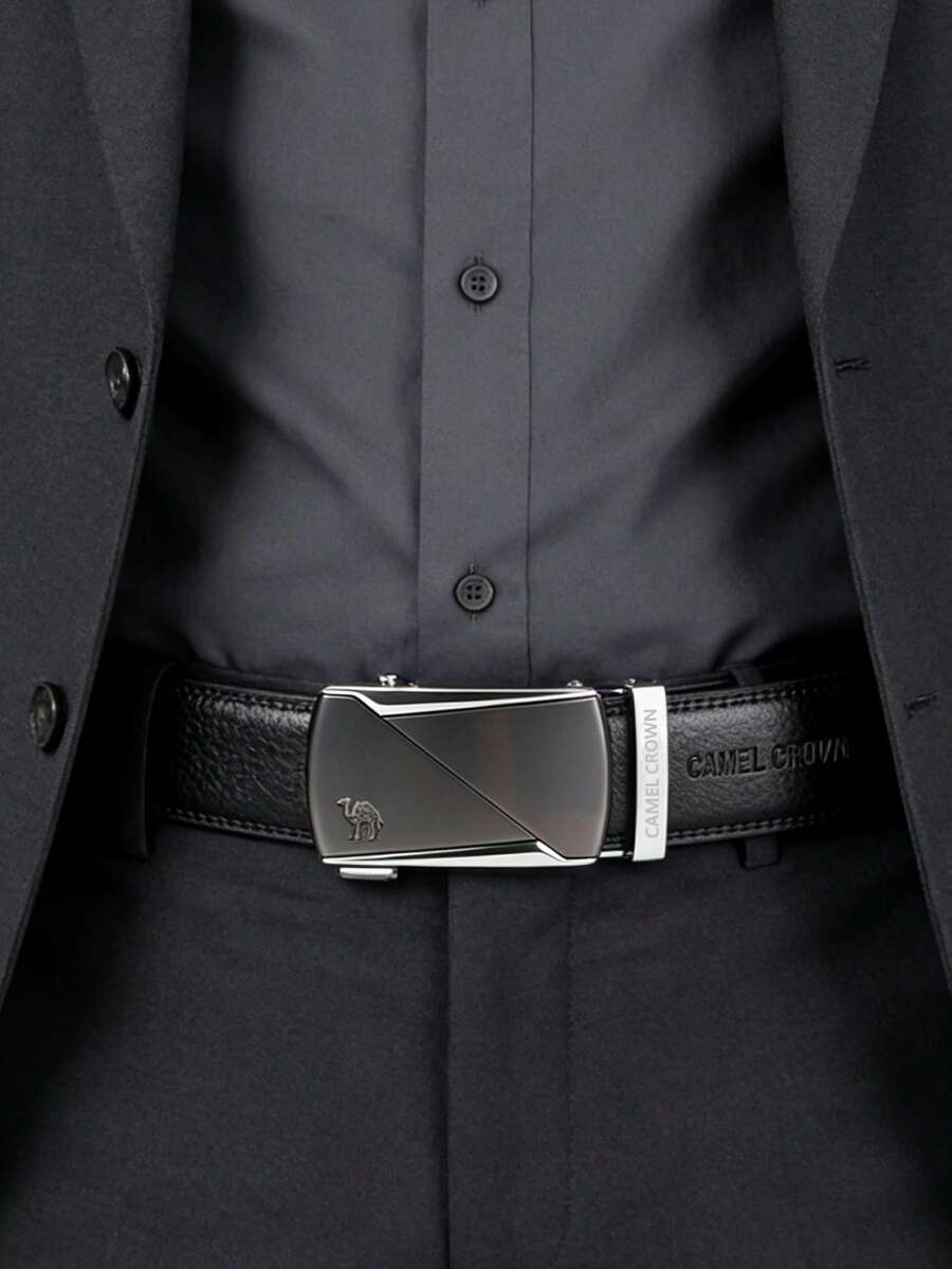 CAMEL CROWN Men's Automatic Buckle Belt, Simple And Versatile Trouser Belt - Black - View 1