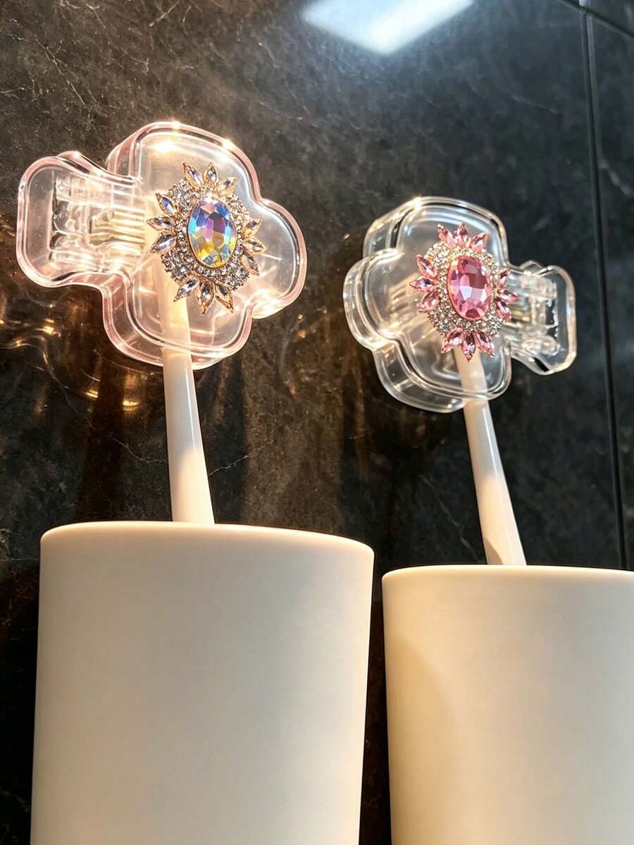 Portable Toothbrush Case With Shiny Gemstone & Diamond Pattern, Transparent Travel Toothbrush Storage Box, Toothbrush Head Protector Clip, Toothbrush Protective Cover, Easy To Carry, Dust-Proof Design, Ideal Gift For Lovers, Friends, Family, Teachers, Travel Enthusiasts, Essential For Home, Dorm, Vacation. Perfect For Birthday Gift, Back To School Gift, Wedding Accessory, Teacher's Day Gift And Spring/Summer Essential - Multicolor - View 1
