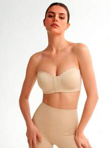 2件組女款無肩帶抹胸內衣，無縫隱形前扣無鋼圈聚攏胸罩，露背防滑薄罩杯厚底小胸適用，隱形背部平滑無肩帶內衣 - 彩色 - 查看 5
