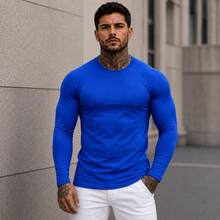 Men's Thermal Shirt Second Skin UV Protection Thermal Blouse - 寶藍色 - 查看 3