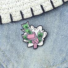 1 Pc Of Retro Street Style Metal Badge With A Theme Of Getting Rich Quickly Suitable For Daily Wear And As A Small Gift For Best Friends To Exchange - Multicolor - View 6