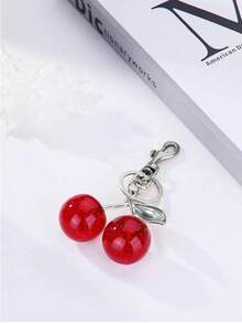 1pc Unique Shiny Cherry Shaped Pendant, Keychain Pendant, Cherry Decor Keychain With Buckle, Suitable As Bag Accessory, Bag Charm, Travel Portable - View 6
