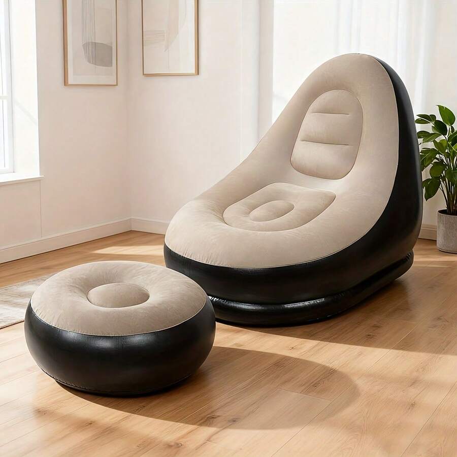 High-Quality Outdoor Inflatable Lounge Chair, Foldable With Footstool Sofa Bed, Patio Cushion Slouchy Sofa For Camping And Home Use, Suitable For Outdoor, Travel, Picnic And Beach, Lightweight And Space-Saving, Essential For Spring And Summer