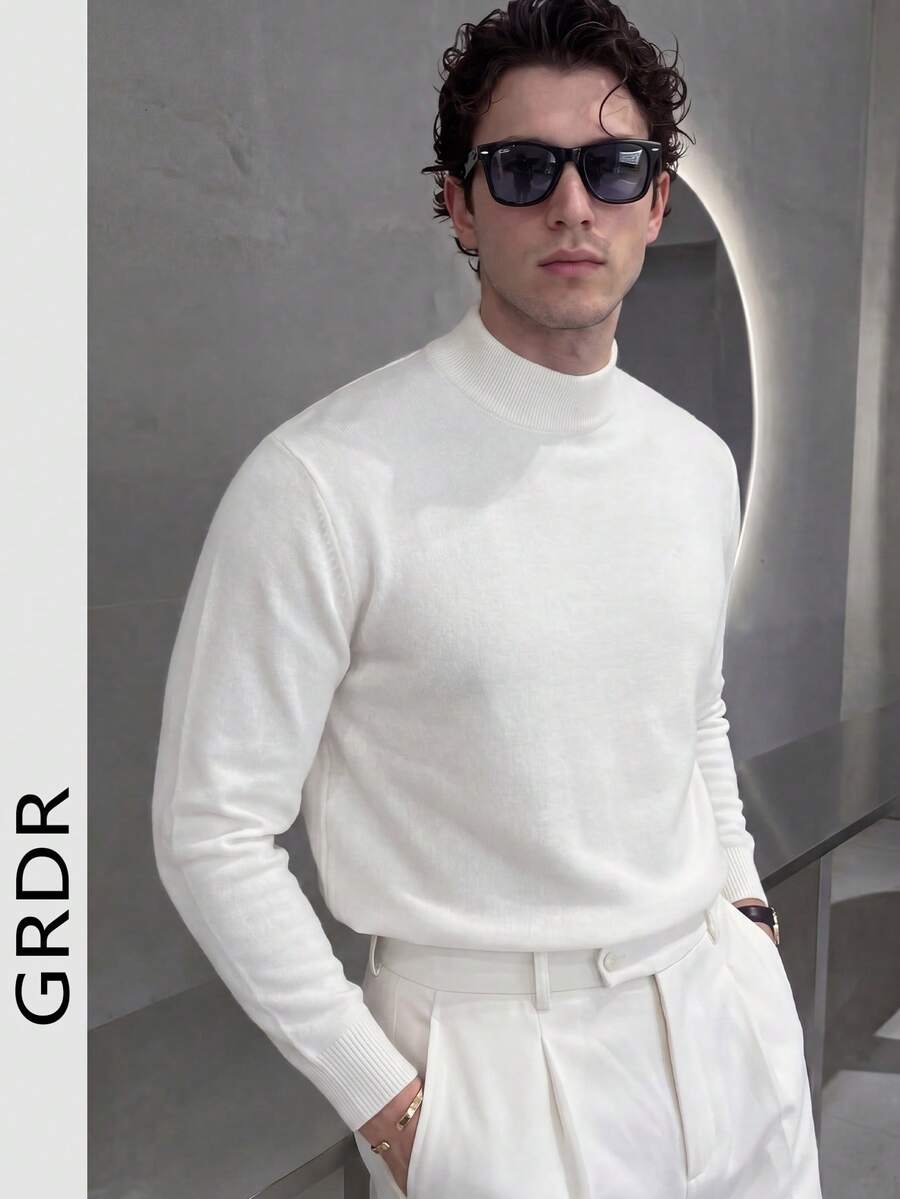 GRDR Men's New Autumn/Winter Solid Color Stand Collar Soft Pullover Sweater, Casual Daily Warmth