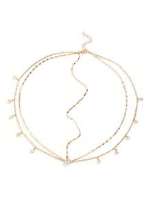 1pc Multi-Layer Rhinestone Pendant, Premium Feel, Minimalist Bridal Dress, Shiny Hair Accessory, Forehead Ornament, Women - Multicolor - View 8