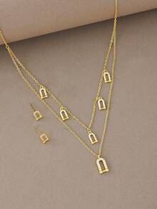 Brincos de Ouro 18k, Colar de Zircônia de Cobre, Conjunto Elegante de Luxo de Alta Qualidade, Adequado para Uso Diário, Encontros, Festas e Presentes - Dourado - Visão 2