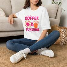 Iced Coffee & Sunshine T-Shirt | Summer Coffee Graphic Tee,Summer Tops,Tops For Women,Summer T Shirts,Y2k - White - View 3