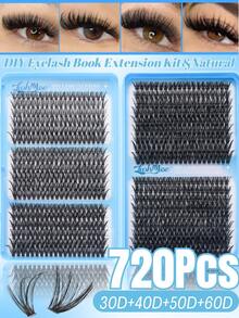 1440PCS/720PCS Manga Eyelash Extension Kit With Ultra-Dense, Waterproof, Long-Lasting Lashes, Velure, Fairy, Flora, 30D40D50D60D, Hybrid Volume Look, Beginner-Friendly,Includes Lash Glue, Tweezers,For Wedding, Birthday, Graduate,Travel,Halloween - 淺藍色 - 查看 3