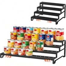 4 Tier Expandable Can Rack Organizer For Pantry, Adjustable 13"-21" Metal Soda Can Organizer, Pantry Organization Canned Food Storage Holder For Kitchen Cabinet Countertop, Black 1Pack - Black - View 1