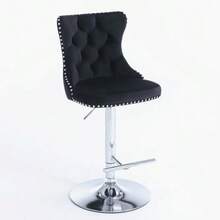 Swivel Bar Stools In Velvet, Adjustable Seat Height From 63.5 To 84 Cm, Base, With Comfortable Padded Backrest, Perfect For Home, Pub Or Kitchen Island. Set Of 2, DE1712GY, Grey. - Black - View 4